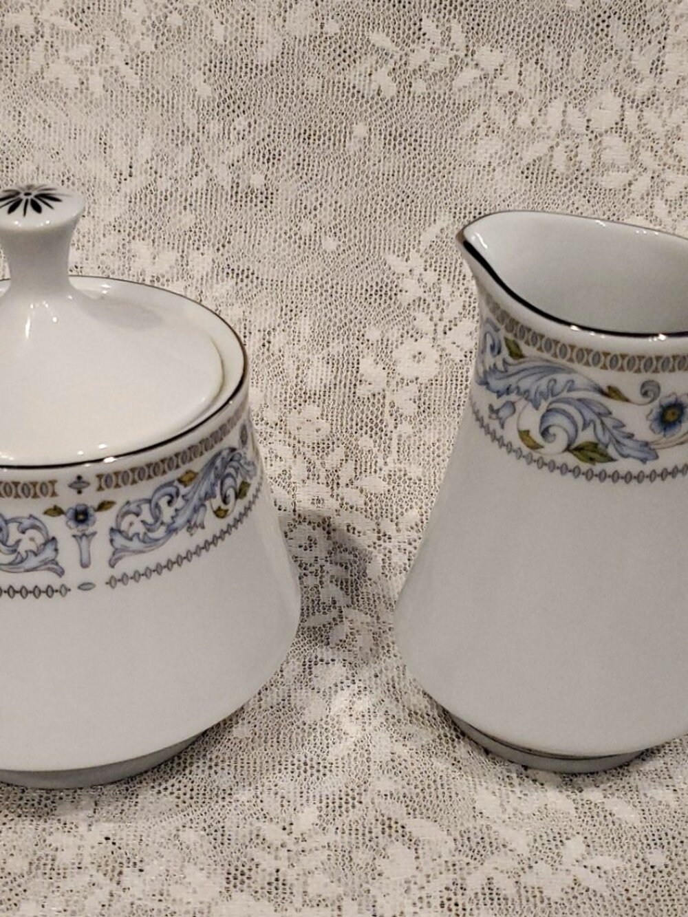 Set Crown Ming Fine China Jian Shiang Floral Creamer & Sugar Bowl/Lid Excellent